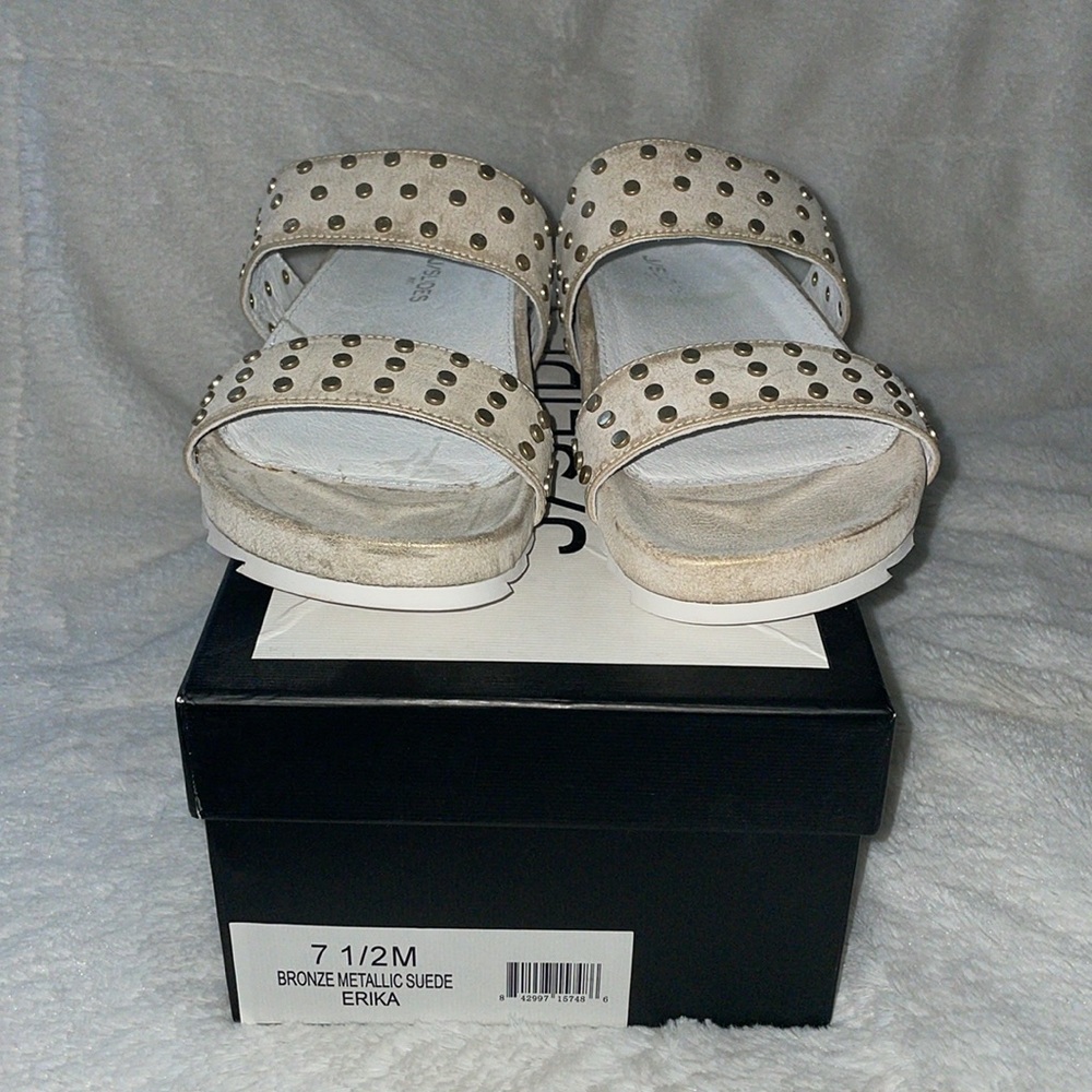NWT J/SLIDES ERIKA Bronze Metallic Suede Sandal - Picture 7 of 15